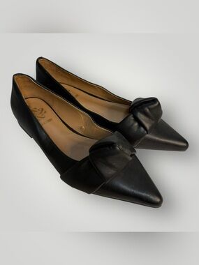 Sam & Libby Laurena Black Pointed Toe Ballet Flats Knot Bow Slip On Shoes 9